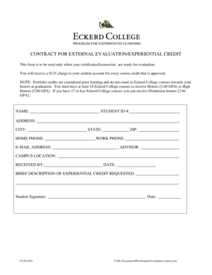 Contract for External Evaluation/Experiential Credit - Eckerd College - eckerd