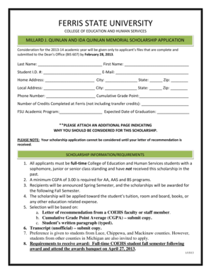 Quinlan Memorial Scholarship Application - Ferris State University - ferris