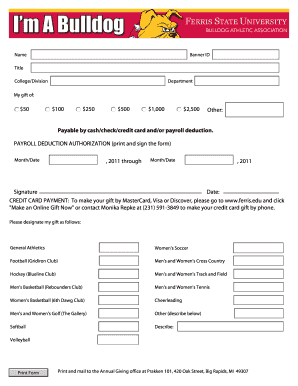 Payable by cash/check/credit card and/or payroll deduction. PAYROLL - ferris