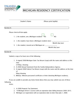 Michigan Residency Certification Form