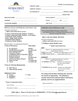 Adams County Employee Physical and Injury Care Form