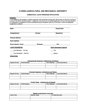 Fillable Online famu Application for Sabbatical Leave - Famu Fax Email ...