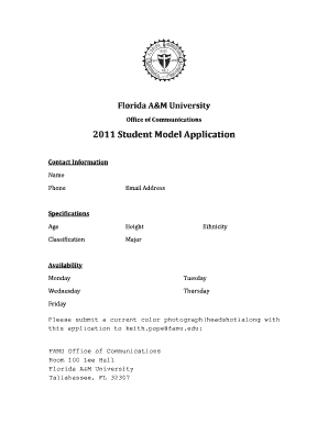 Fillable Online famu 2011 Student Model Application - Famu Fax Email ...