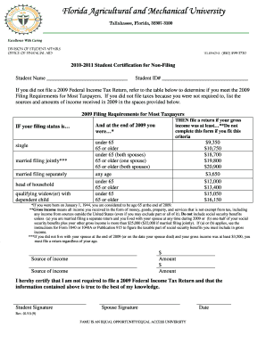 2010-2011 Student Certification for Non-Filing