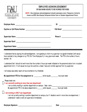 Employee Maximum Hours Acknowledgment Form