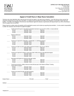 Appeal of Credit Hours in Base Hours Calculation