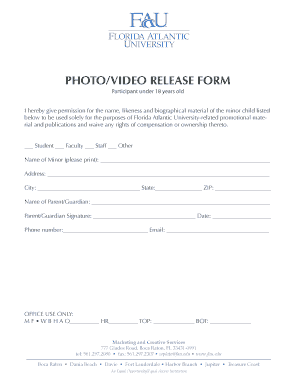 PHOTO/VIDEO RELEASE FORM - Florida Atlantic University - fau