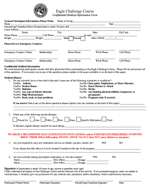 Eagle Challenge Course Medical Information Form