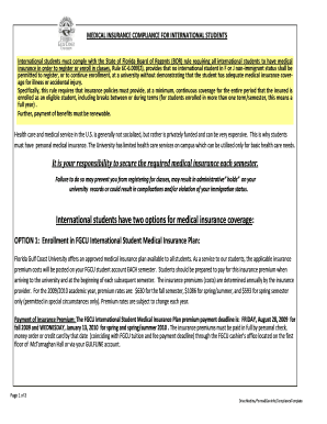 Florida International Student Medical Insurance Compliance Form