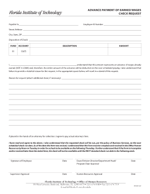Advance Payment of Earned Wages Check Request