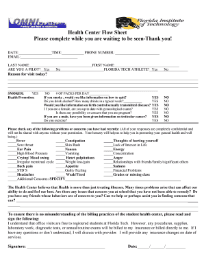Health Center Flow Sheet