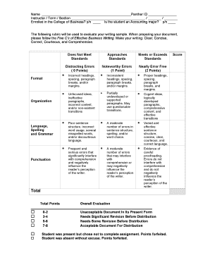 Business Writing Evaluation Form