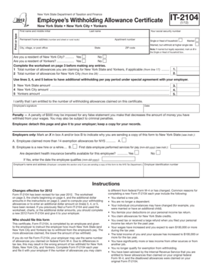 New York State Employee’s Withholding Allowance Certificate IT-2104