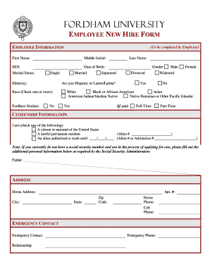 Employee new hire form 2012 - Fordham University