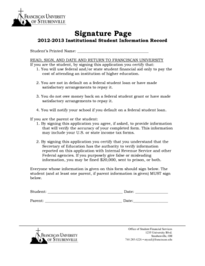 Student Financial Aid Signature Page