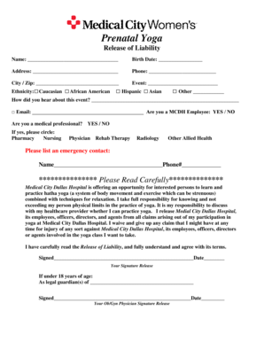 Prenatal Yoga Release of Liability