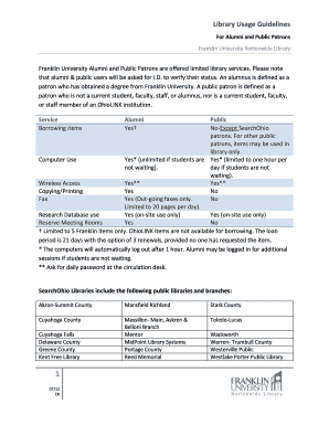 Franklin University Library Alumni Borrower Application