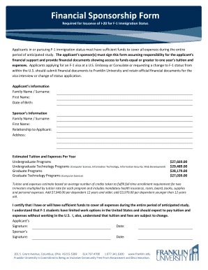 Financial Sponsorship Form for F-1 Immigration Status