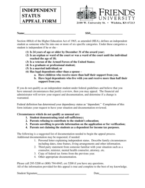 Independent Status Appeal Form