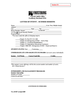 Letter of Intent – Summer Sessions