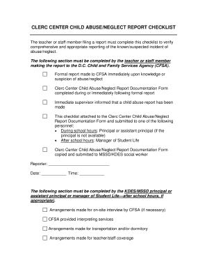 CLERC CENTER CHILD ABUSE/NEGLECT REPORT CHECKLIST - gallaudet