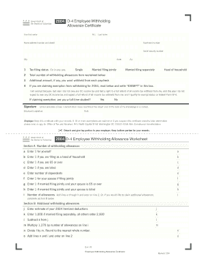 District of Columbia 2004 D-4 Employee Withholding Allowance Certificate