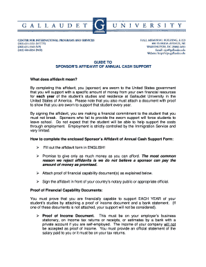 Sponsor’s Affidavit of Annual Cash Support