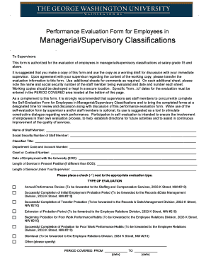 Performance Evaluation Form for Employees in Managerial/Supervisory Classifications