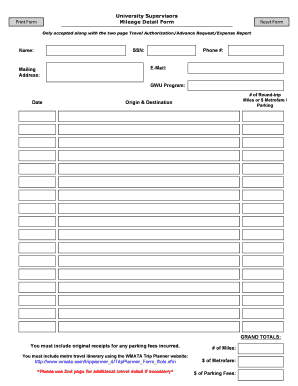 Mileage Detail Form