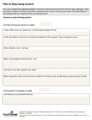 Plan to Stop Using Alcohol