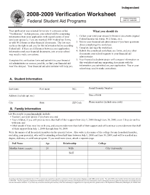 2008-2009 Verification Worksheet