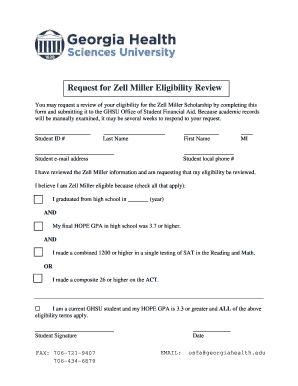 Zell Miller Scholarship Eligibility Review Form