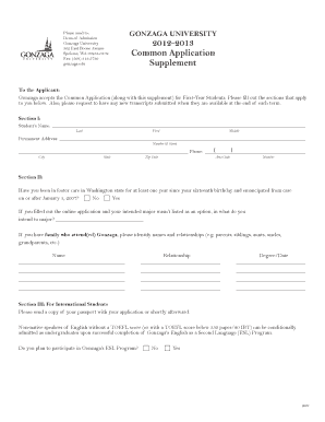 Gonzaga University Admission Supplement