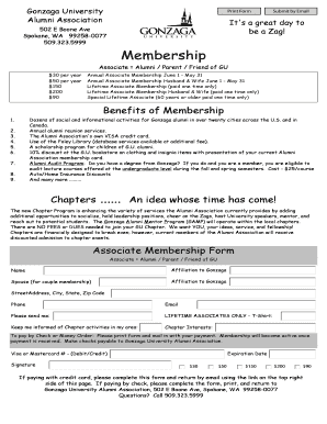 Gonzaga University Alumni Membership Form