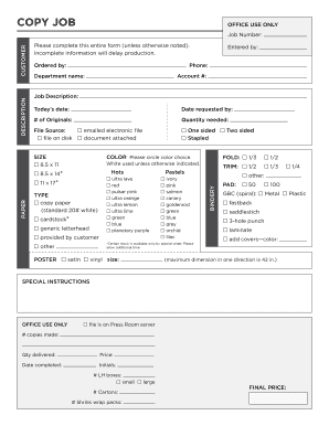 Job Office Use Only Form