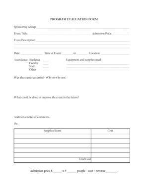 PROGRAM EVALUATION FORM