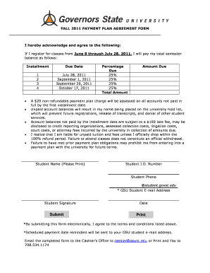 Fall 2011 Payment Plan Agreement Form