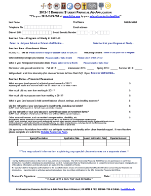 2012-13 Domestic Student Financial Aid Application