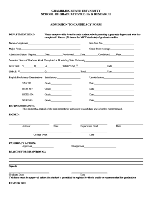 Sample amendment letter bank - Admission to Candidacy Form - Grambling State University - gram