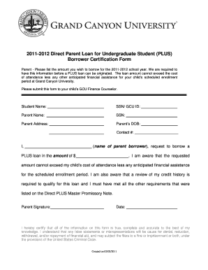 2011-2012 Direct Parent Loan Certification Form