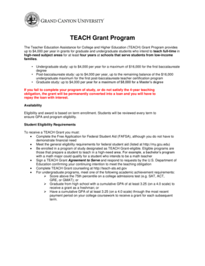 TEACH Grant Application Form