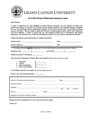 2012-2013 School Withdrawal Clearance Letter