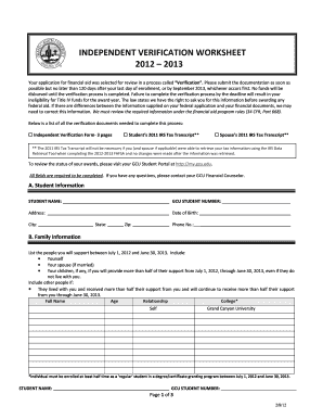 Independent Verification Worksheet
