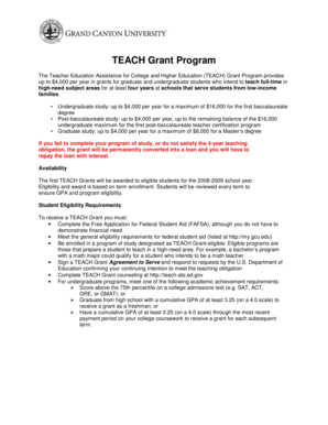 TEACH Grant Application Form