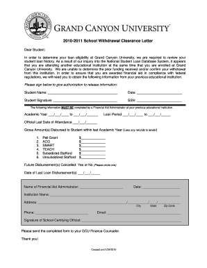 School Withdrawal Clearance Letter