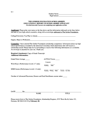 Fillable Online gvsu THE GERBER FOUNDATION SCHOLARSHIPS - gvsu Fax ...