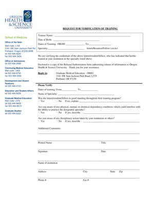 Request for Verification of Training