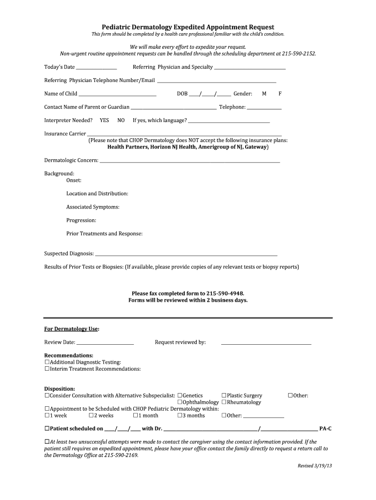 chop dermatology referral form Preview on Page 1