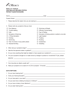 Vestibular Rehabilitation Patient Questionnaire