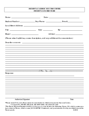 Student Academic Success Center Concern Form